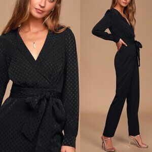 Ali and Jay Cocktail Party Black Polka Dot Long Sleeve Jumpsuit sz S